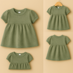 Mint green cotton knit baby frock – tiny veni
